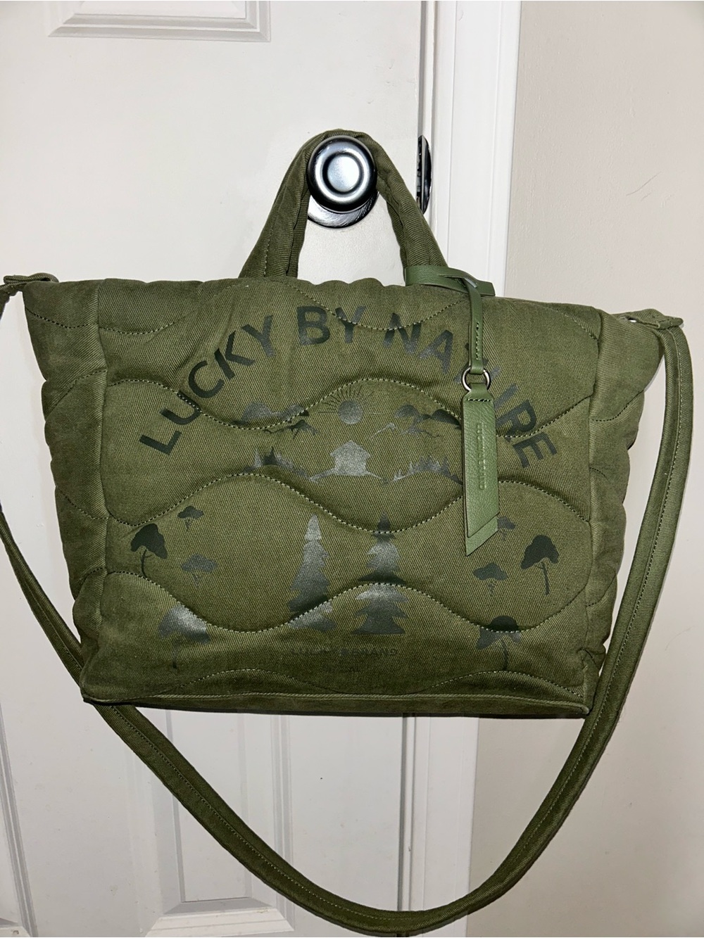 🍀🛶EUC Lucky brand Lucky By Nature Quilted Canvas Tote Bag in Loden Green